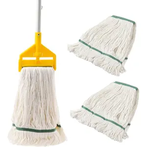 Commercial Heavy Duty Industrial Mop with Long Handle, 59" Looped-End String Wet Cotton Mop for Floor Cleaning, a Set of 3 Mop Head Replacements