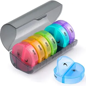 7 Day & 2 Times A Day Pill Box, 1 Set Portable Daily Pill Case, Easy To Open Pill Organizer, Medical Organizer for Medicine/Vitamin/Fish Oil/Supplements Healthcare