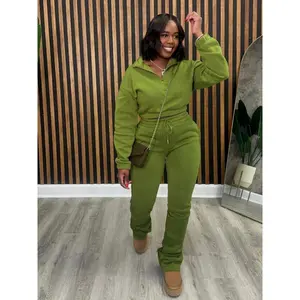 Women's Two-piece Zipper Half Collar Waist Cinched Fleece Sweatshirt Tied Rope Pants Set 2025 Autumn Slim Fit Tracksuit Set Crop Tops Flare Pants Set Fit  Tracksuit Set Drawstring Flare  Set Lounge Set with Flare Leggings Lounge Set with Be