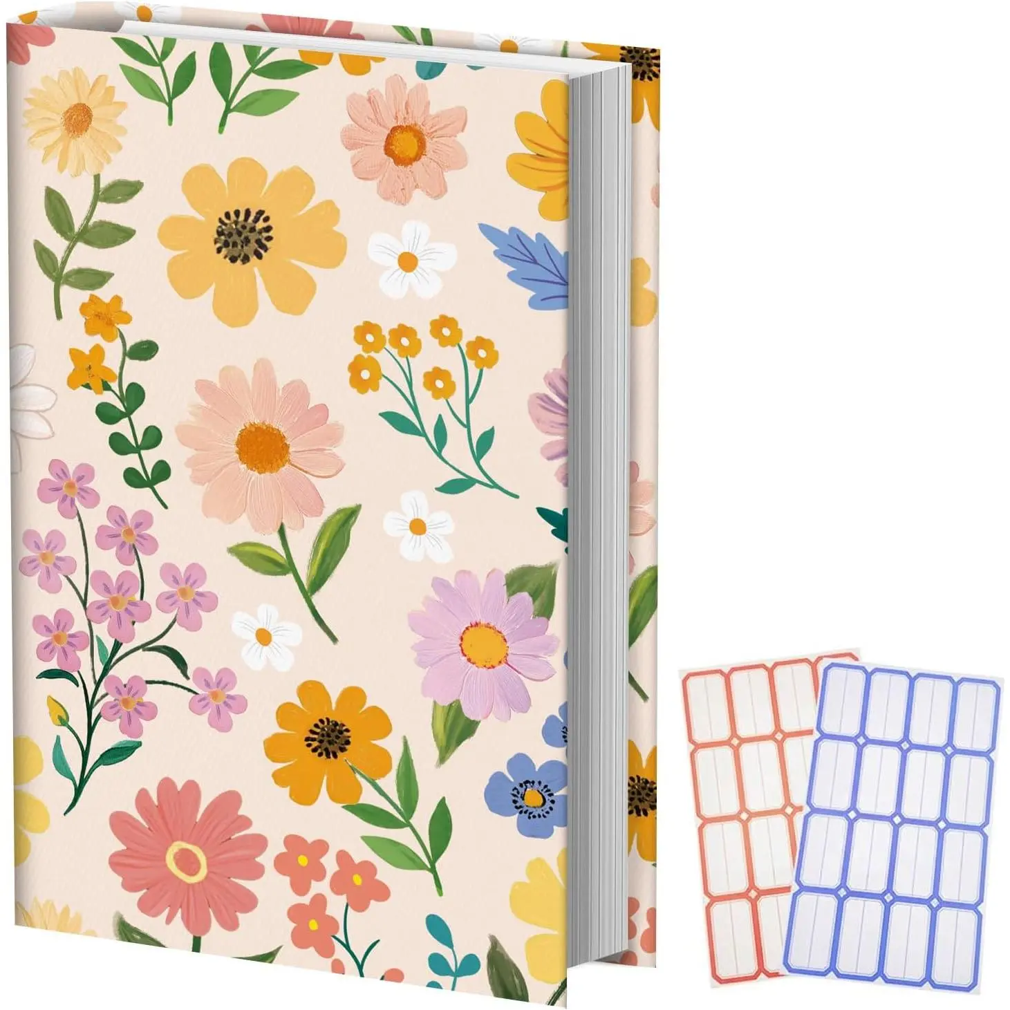 1 Pack Floral  Stretchable Book Sleeve Cover for Hardcovers Textbooks up to 9" x 12", Washable  Book Protector with 2 Labels