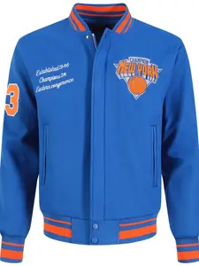 2026New Men's Blue Baseball Jacket, Casual Fashion High-End Embroidered Zipper Long Sleeve College Style Outerwear, Hip Hop Street Style Sports Wear, Hip Hop Influence