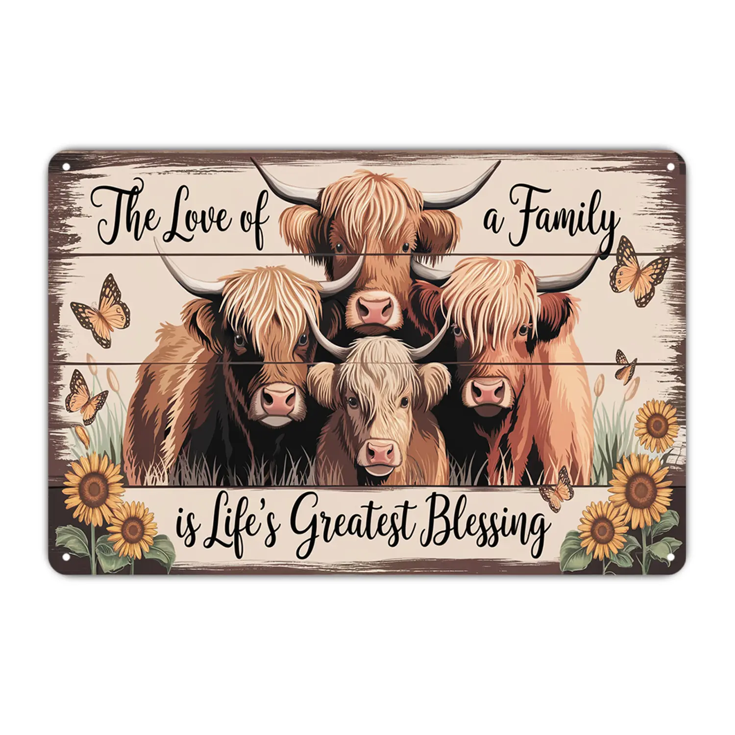Highland Cow Family Love Farm Animals Tin Sign，Vintage Highland Cattle Metal Sign Print Aesthetic Room Decoration for Home Bedroom Kitchen Bar Dorm Bathroom Wall Decor 8 X 12 Inch