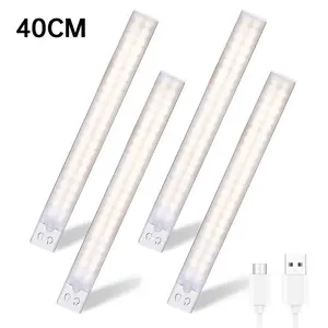 4 Pack Under Cabinet Light with Motion Sensor USB Rechargeable Battery Operated  Closet Kitchen Counter LED Strip Auto Shut-Off Eye-Care Gradual Brightness