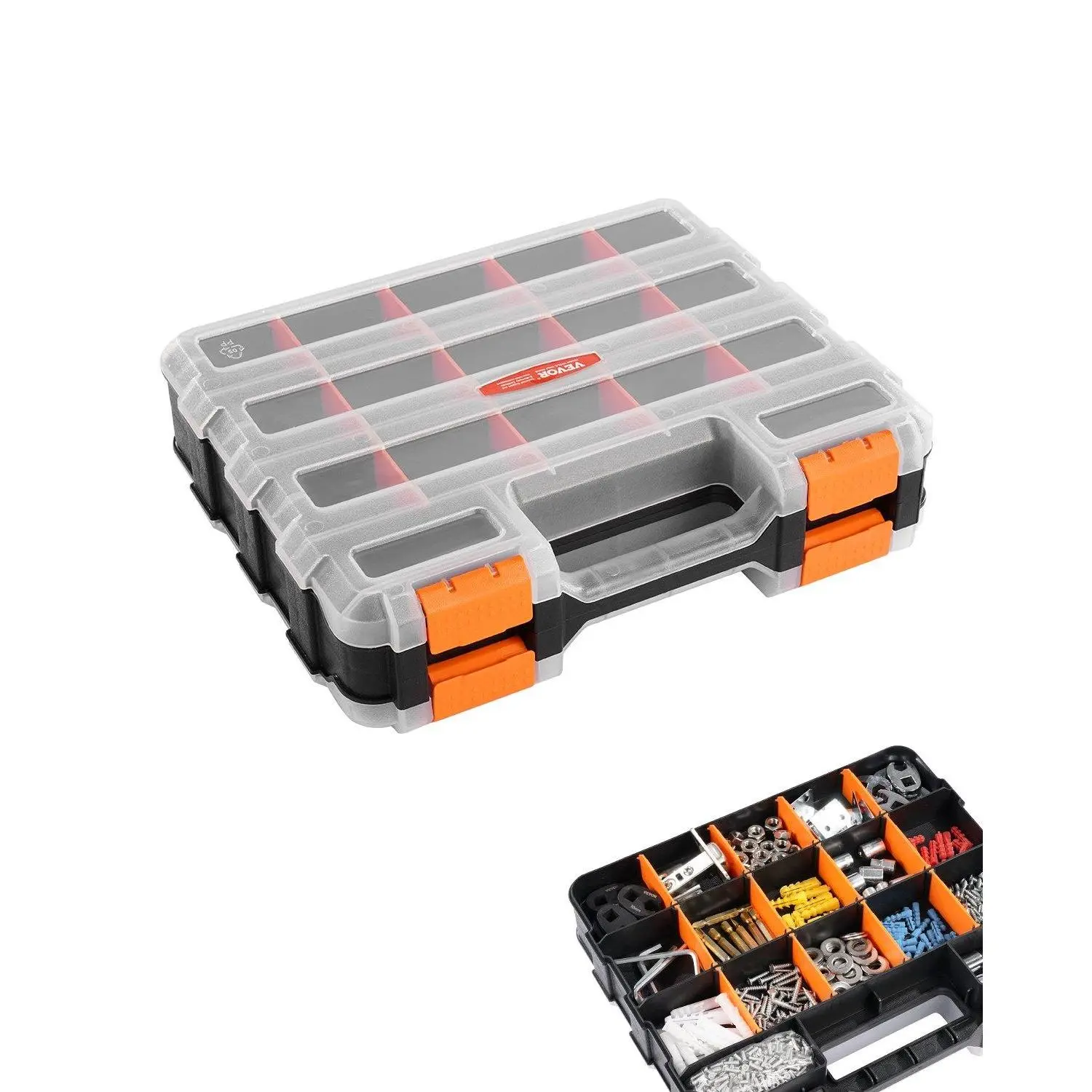 【Summerfinds】Two-sided！Small Parts Organizer 34-Compartment Double-Sided PP Hardware Organizer Box