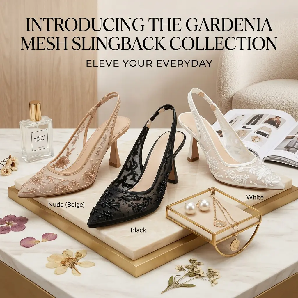 Women's Pointed Toe Slingback Pumps with Floral Embroidery, Sheer Mesh Slip On Mid-Heels, Shoes for Women for a Bridal Wedding Party, Footwear, Heels For Women