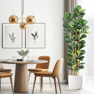 GARVEE 7FT Artificial Fiddle Leaf Fig Tree with Natural Wood Trunk in White Planter, Tall Indoor Floor Plant for Living Room Home Decor and Housewarming Gift