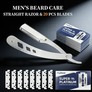 Professional Barber Straight Razor for Men – Classic Straight Edge Razor with 20 Safety Blades Included Sleek Reusable Stainless Steel shaving gear easy replacement manual shaver kit sharp shave gift beard daily groom travel razorkit Matte Durable