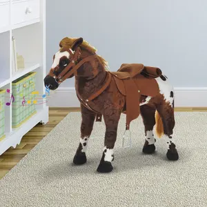 Sound-Making Ride On Horse for Toddlers|Neighing Galloping Stuffed Animal Toy|Soft Padded Brown Horse for Kids|Interactive Riding Toy 3-5 Years|Plush Rocking Activity Toy|Childrens Indoor Play Horse Baby Shower Gifts