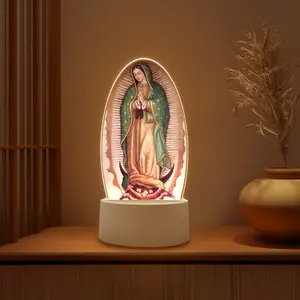 1pc Elegant Vintage Our Lady of Guadalupe LED Night Light - Acrylic Oval Shade with Virgin Mary Statue Pattern, LED Powered, No Batteries Required, Ideal for Home Holiday Decoration, Great Gift for Family, Acrylic Shade, Mothers Day Gift, Room Decor, Led