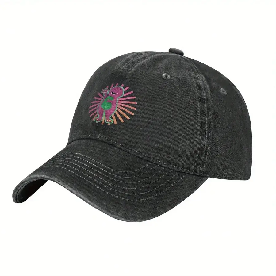 S&T Funky Barney Dinosaur Baseball Cap - 1-Piece Adjustable Snapback Dad Hat, Colorful Print, Lightweight Washed Cotton Single Layer Vintage Style, Unisex, Curved Brim, Breathable, Hand Wash Only, Sports Outdoor Sun Hat, Casual Headwear Gift, All Seasons,