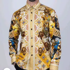 Barabas Men's Animal Print Rhinestone Long Sleeve Button Up Dress Shirt Menswear Top with Bold Patterns and Sparkling Details