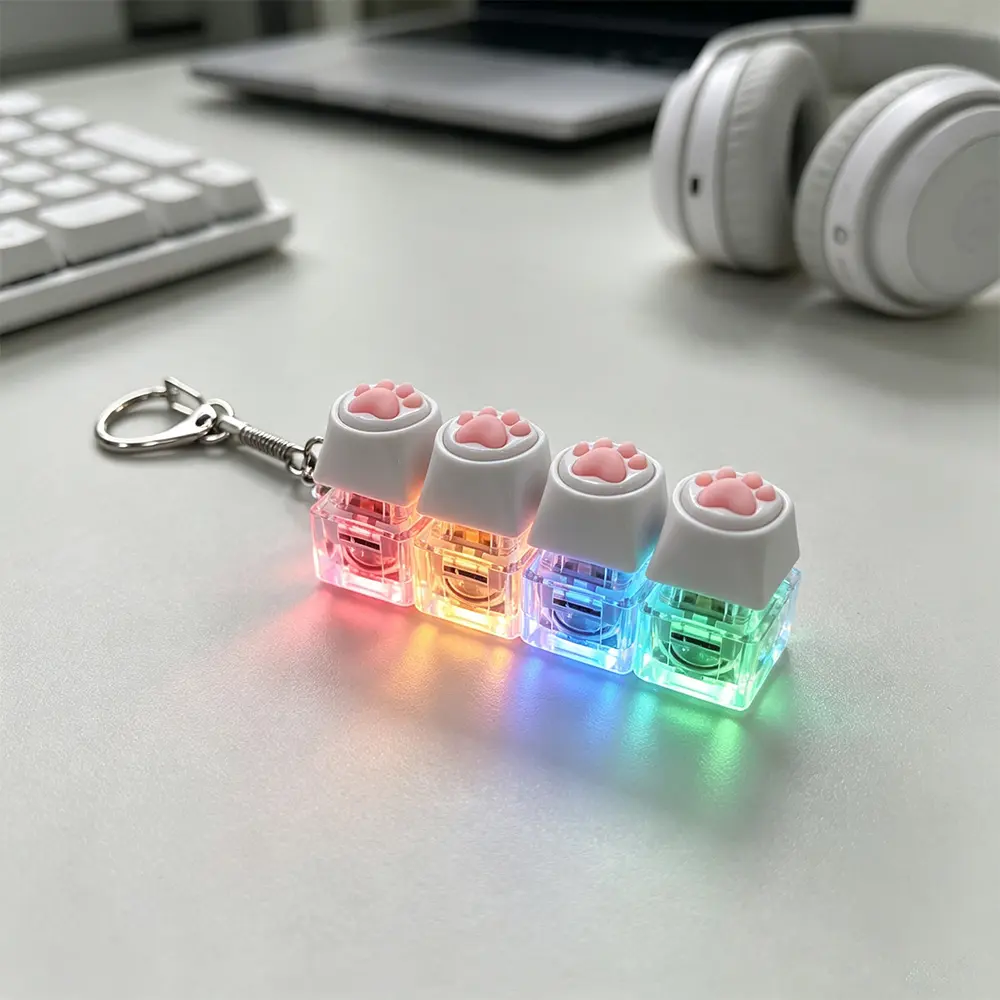 Keyboard Fidget Toy with LED Lights, Portable Clicker Keychain Sensory Toy, Transparent Stress Relief Desk Toy Gift for Teens Adults quirky adhd anxiety