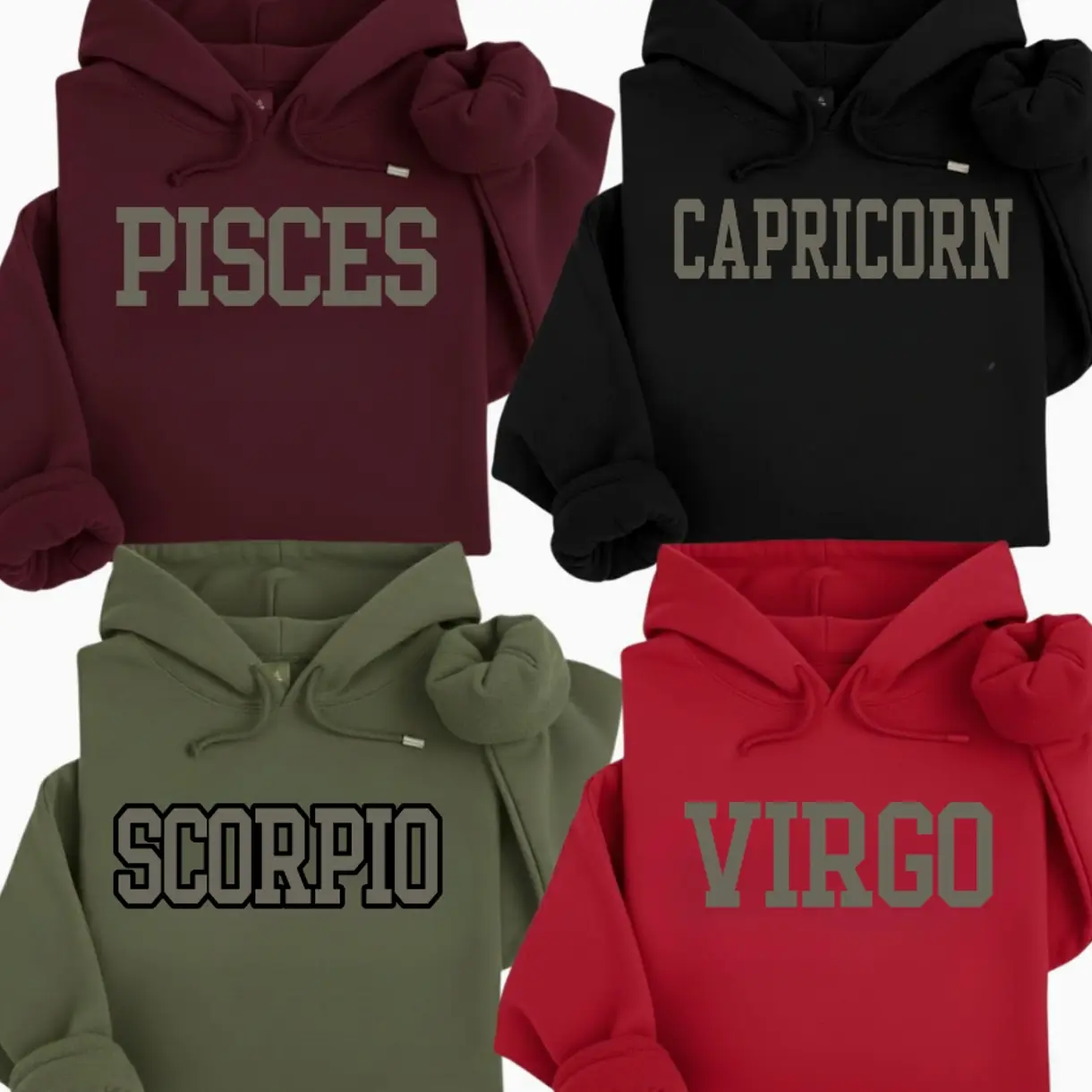 Minimalist Zodiac Hoodie - Menswear Cotton Casual Fitted Tops, Unisex Astrology Sign Crewneck, Gemini/Aquarius/Pisces Cozy Pullover with Bold College Letter Design, Perfect Gift for Zodiac Lovers Q56