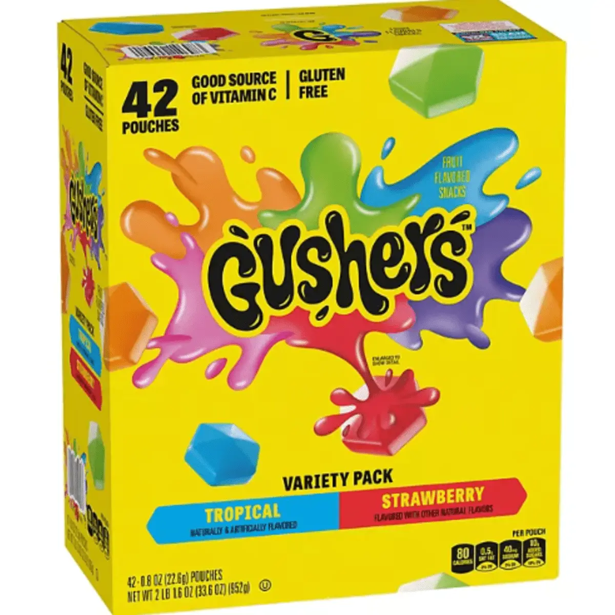 Gushers Fruit Flavored Strawberry & Tropical Variety Pack Snacks, 0.8 oz, 42-Count Gluten Free Sweet Candy