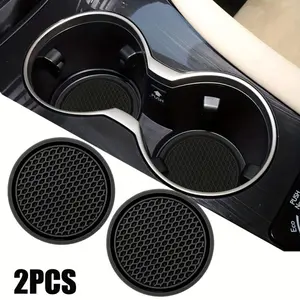 2pcs Black Car Coaster Water Cup Bottle Holder Non-slip Mat Soft Rubber For Interior Decoration Car Styling Accessories