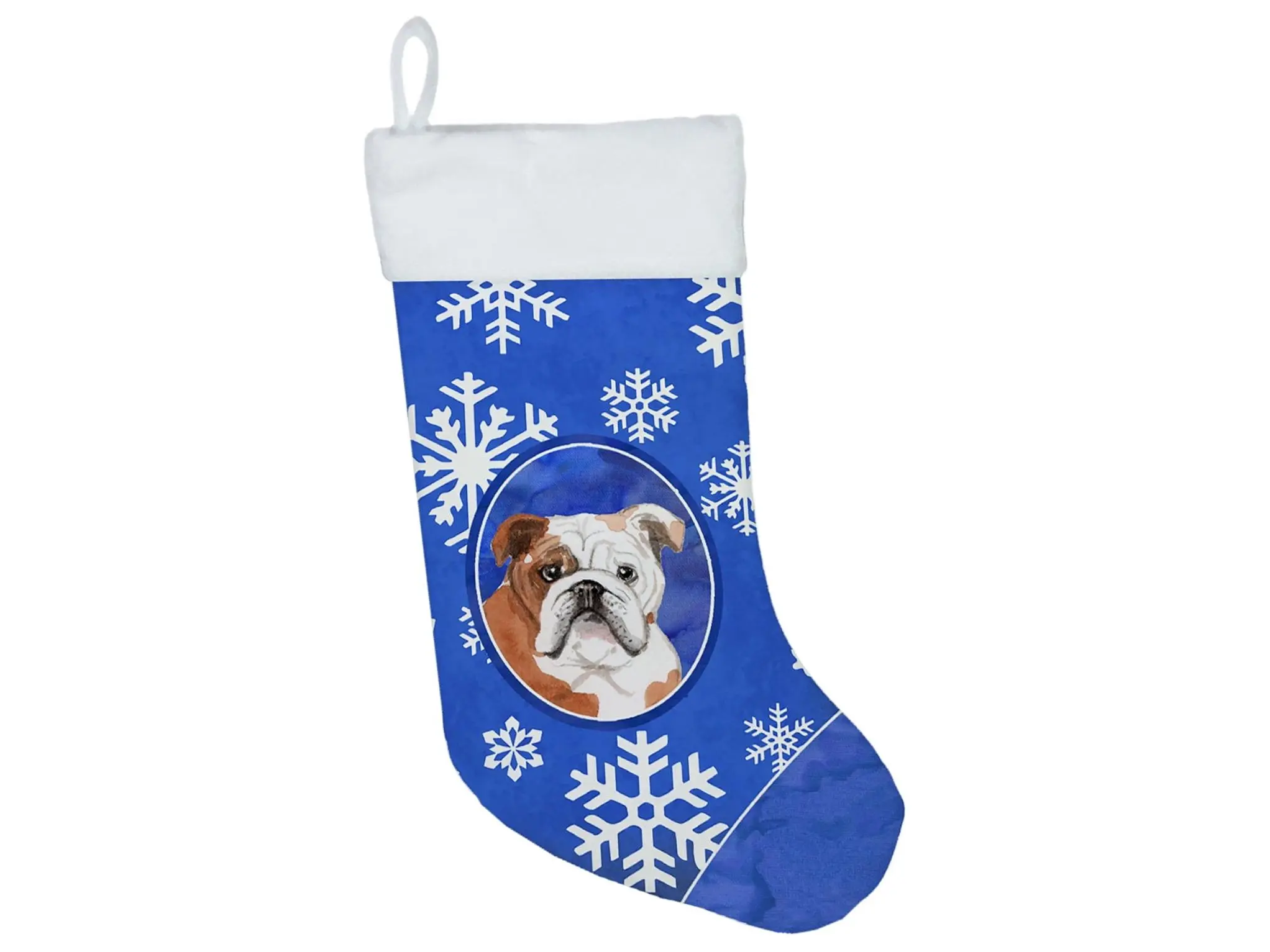 Winter Snowflakes English Bulldog Christmas Stocking