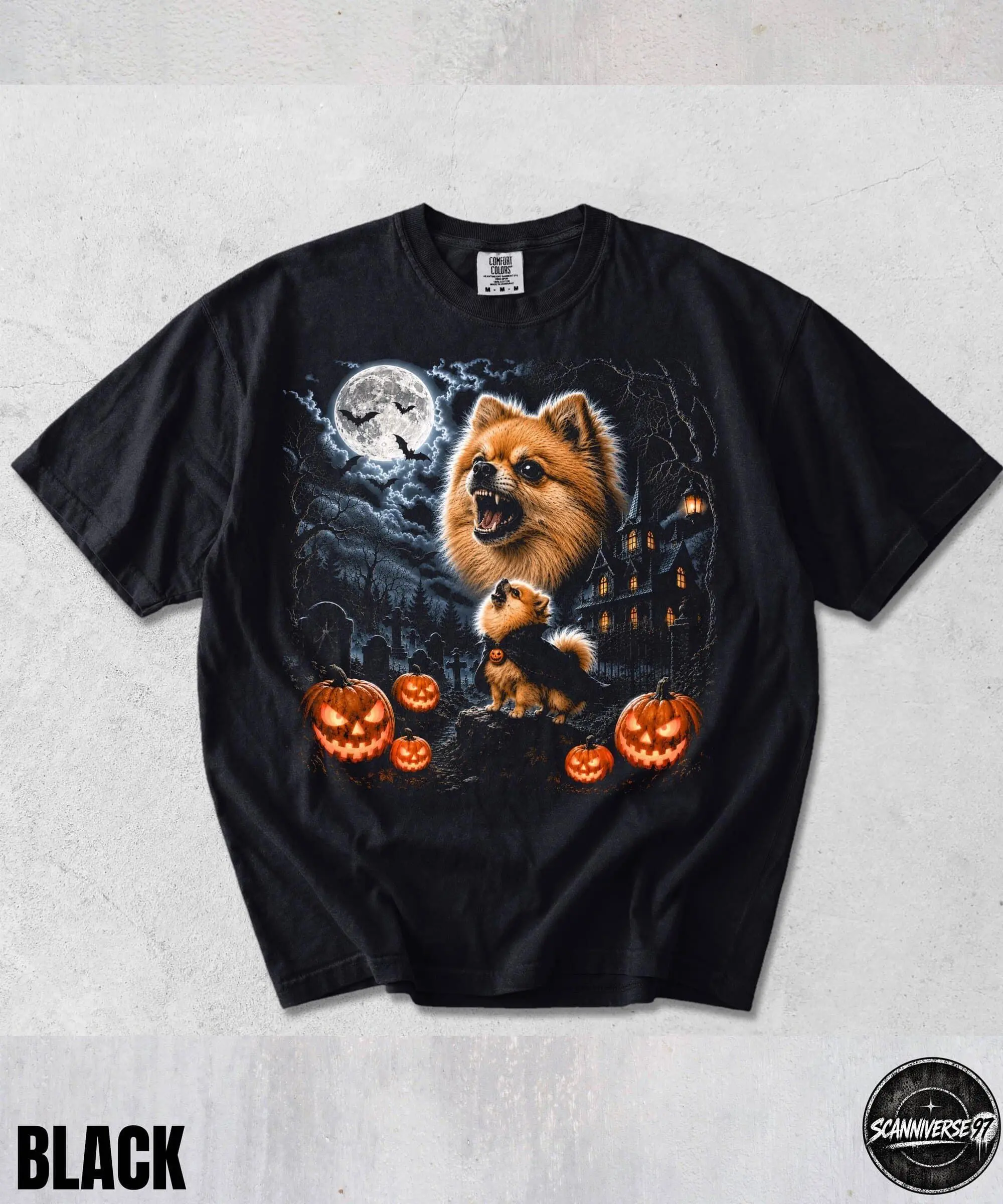 Funny Pomeranian Howling Moon Halloween Comfort Colors Shirt, Spooky Dog Graphic Tee, Pet Lover Gift