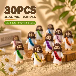 30pcs Colorful Mini Jesus Rubber Figures, Original Hide-And-Seek Jesus Dolls, religious decorations, Halloween, Christmas, Baptism, Sunday School Christian Party Gifts