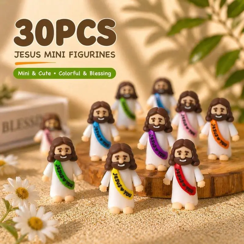 30pcs Colorful Mini Jesus Rubber Figures, Original Hide-And-Seek Jesus Dolls, religious decorations, Halloween, Christmas, Baptism, Sunday School Christian Party Gifts