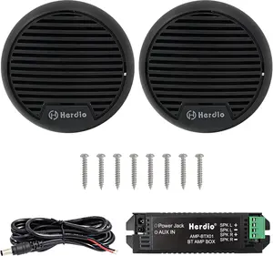 Herdio 3" inch Marine Waterproof Bluetooth Speakers Boat Motorcycle Hot tub Stereo with Max Power 140 Watt (Black/Gray)