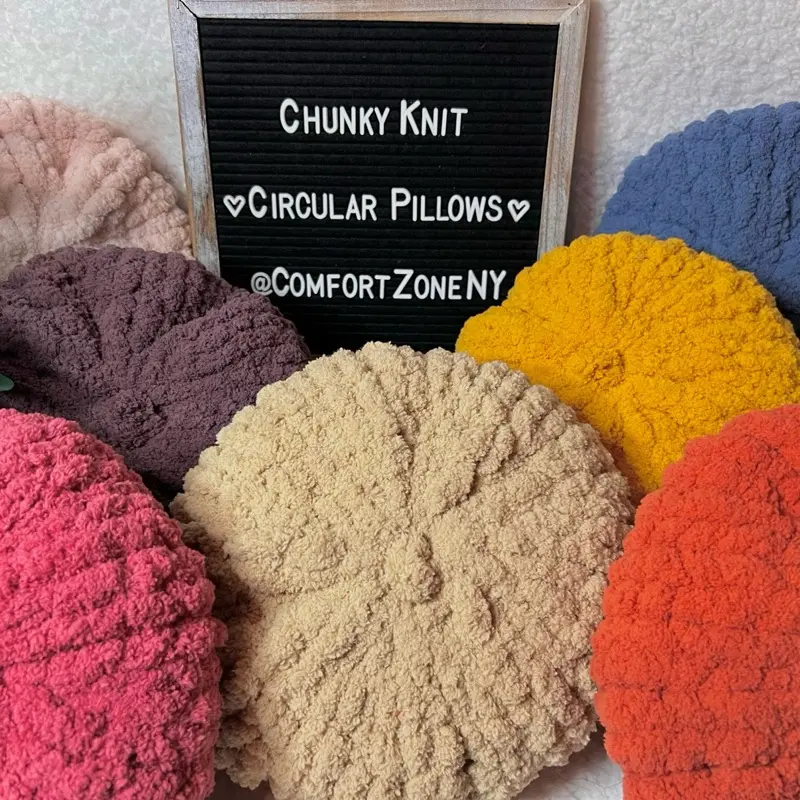 Chunky Knit Round Pillow – Handmade Decorative & Support Cushion | Cozy, Aesthetic, & Machine Washable | 20+ Colors