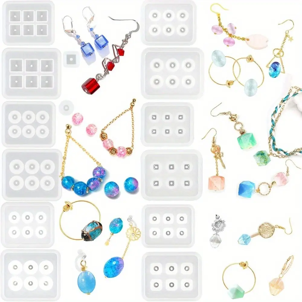 12-Piece Beaded Resin Hole Silicone Epoxy Tool Kit - Transparent Mold with Smooth Finish, Mix Materials DIY Beading Accessories for Gemstone Cabochon Pendant, Earrings, Jewelry Making Crafts, Bracelet