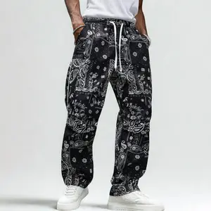 Men’s American Retro Street Style Drawstring Wide-Leg Casual Pants