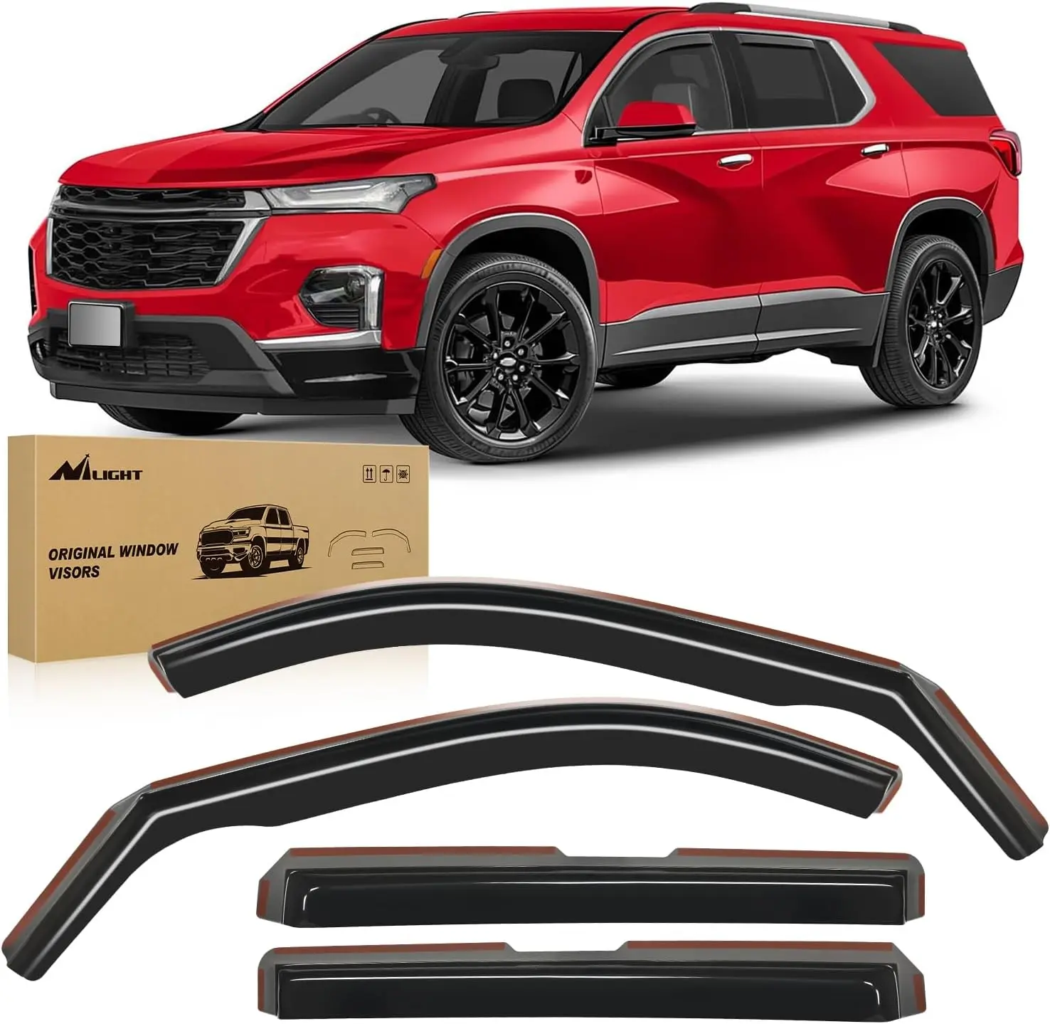 Nilight Durable Rain Guards for Chevrolet Traverse 2018-2023 - 4pcs Automotive Vehicle Window Deflectors Vent Visors with Clips & Double-Sided Tape, Chevy Accessories Father's Day Gift