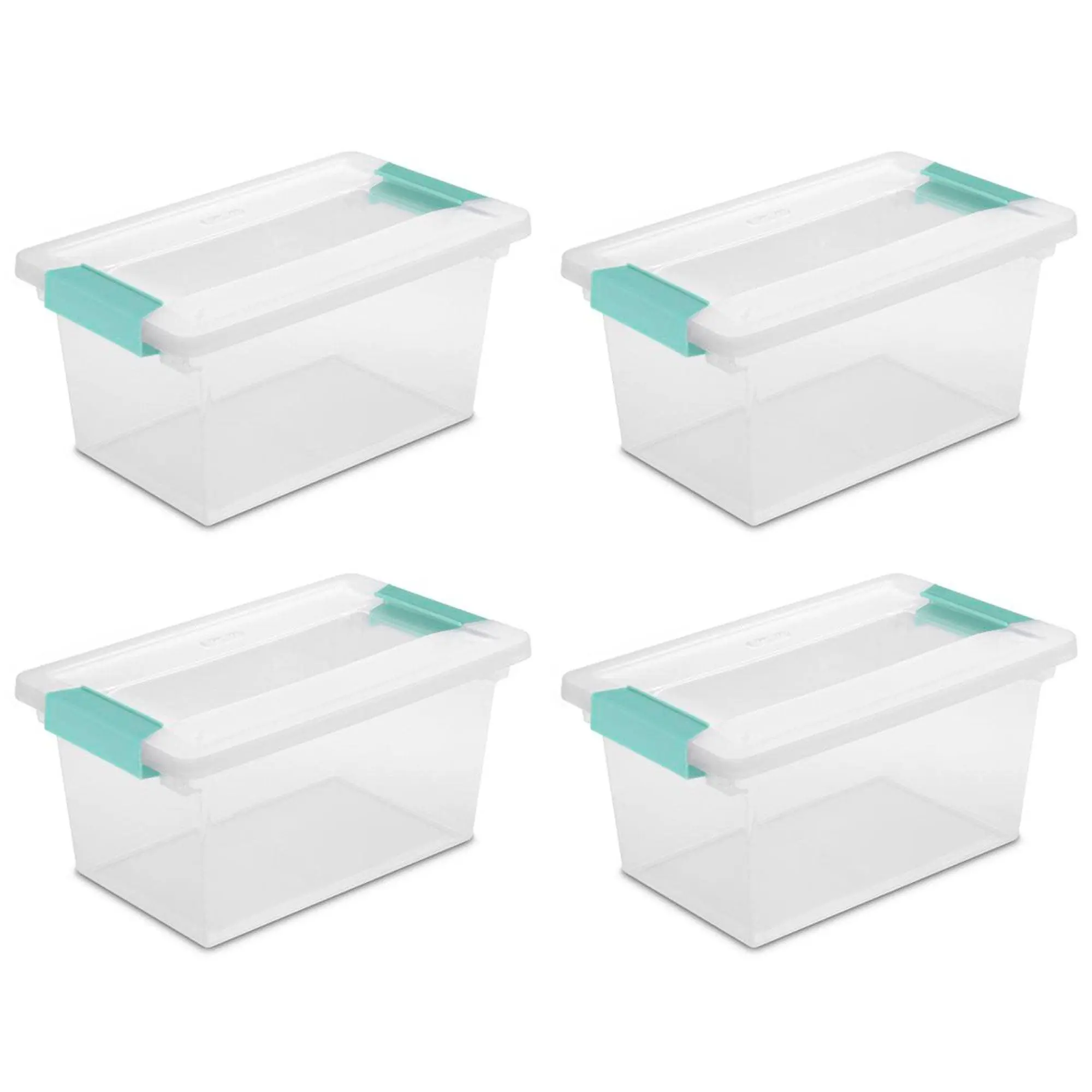 Sterilite Plastic Medium Clip Storage Box Container with Latching Lid, 4 Pack Organiser Set
