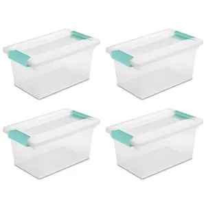 Sterilite Plastic Medium Clip Storage Box Container with Latching Lid, 4 Pack Organiser Set