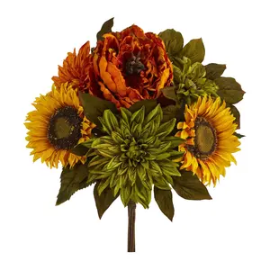 Nearly Natural 16" Peony, Dahlia & Sunflower Bouquet  S/2