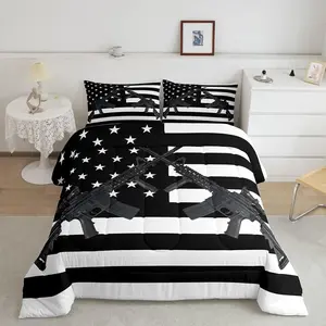 American Flag Comforter Set,Machine Gun Down Comforter For Kids Teens,Adult Men Bedroom Usa Federations Stars Stripe Bedding Set