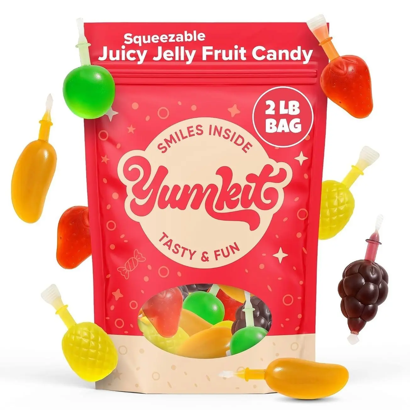Fruit Jelly Candy 2 lbs | Mixed Fruit Jelly - Mango, Strawberry, Apple, Pineapple, and Grape | Popping Squeeze Jellies | Viral Candy from Tiktok | Sweet Treats for Goodie Bags & Party Favors | Yumkit