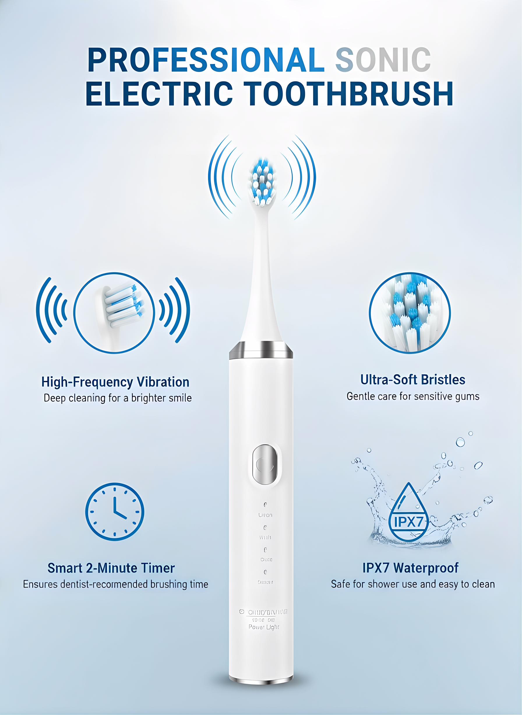 Premium Sonic Electric Toothbrush, Advanced Cleaning Technology for Healthier Teeth & Gums, Removes Plaque, Whitens & Freshens Breath, Smart Timer, Multiple Modes, Waterproof Rechargeable Design for Modern Oral Care