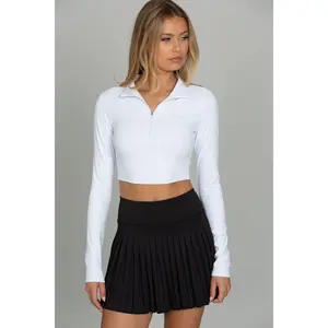 White Athletic Half-Zip Crop Top
