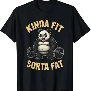 kinda fit sorta fat panda t-shirt, weightlifting buff panda gym tee, funny workout humor graphic shirt, dad bod fitness novelty top, gym buddy gag gift casual tee, strong panda lifting barbell apparel No Box Included