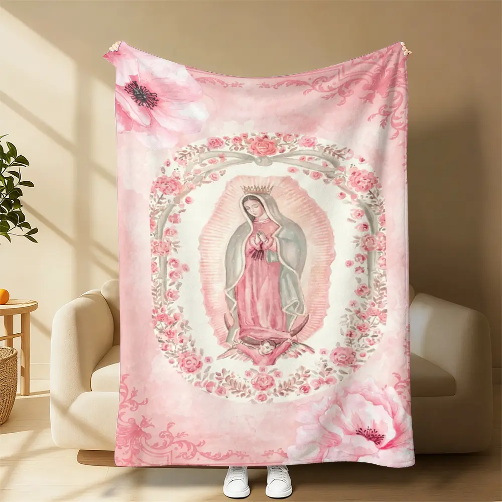 Virgin Mary Printed Flannel Throw Blanket - Comfortable Lightweight Portable All-Season Angel Blanket, Ideal Birthday Gift for Fans, Throw Blankets, All Season Blankets