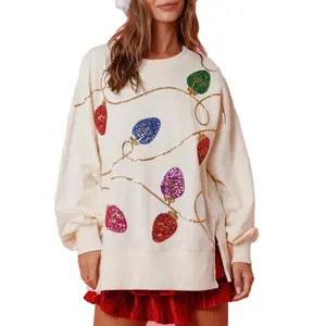 LIQUCY Womens Christmas Sweatshirt Sequin Santa Shirt Cute Chirstmas Funny Graphic Tees Chirstmas Crewneck Long Sleeve Pullover Tops