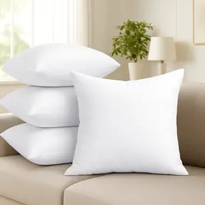 Hannah Bedding 4 Pack White Throw Pillows - Soft Cozy Fluffy Cushion Inserts -Hypoallergenic Filled Square Lightweight Stuffer Pillows for Living Room Bedroom Home Décor-100% Polyester Microfiber Fabric