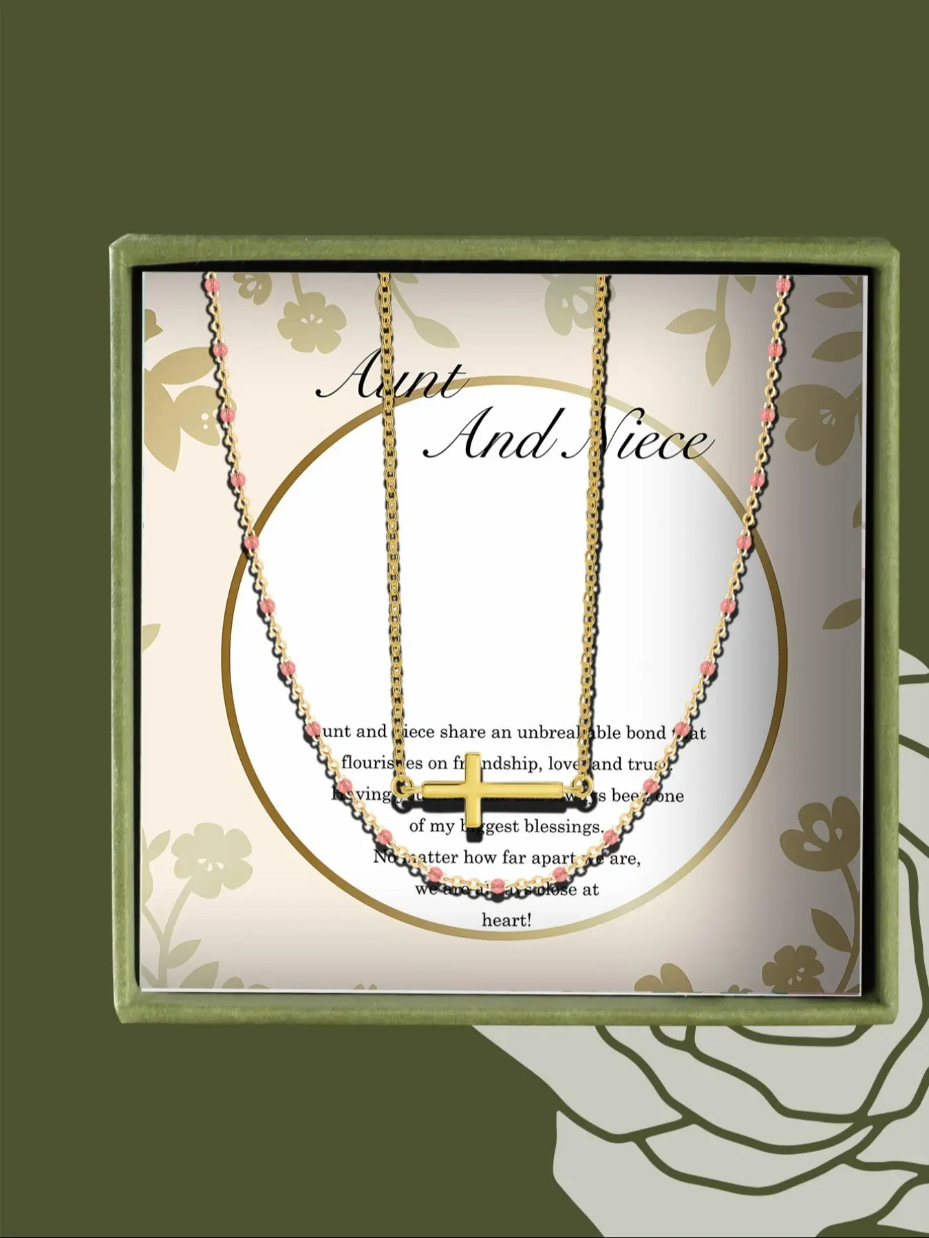 Cross Design Pendant Necklace with Box, with Greeting Card (Auntie and Niece), Elegant Charm Necklace for Women for Gift, Clavicle Chain Necklace, Fashion All-match Accessories for Daily Wear