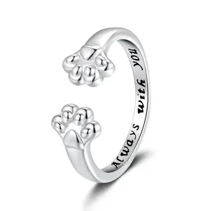 Stainless Steel Adjustable Size Cat Dog Pet Paw Style Holiday Party Wedding Statement Ring bracelet