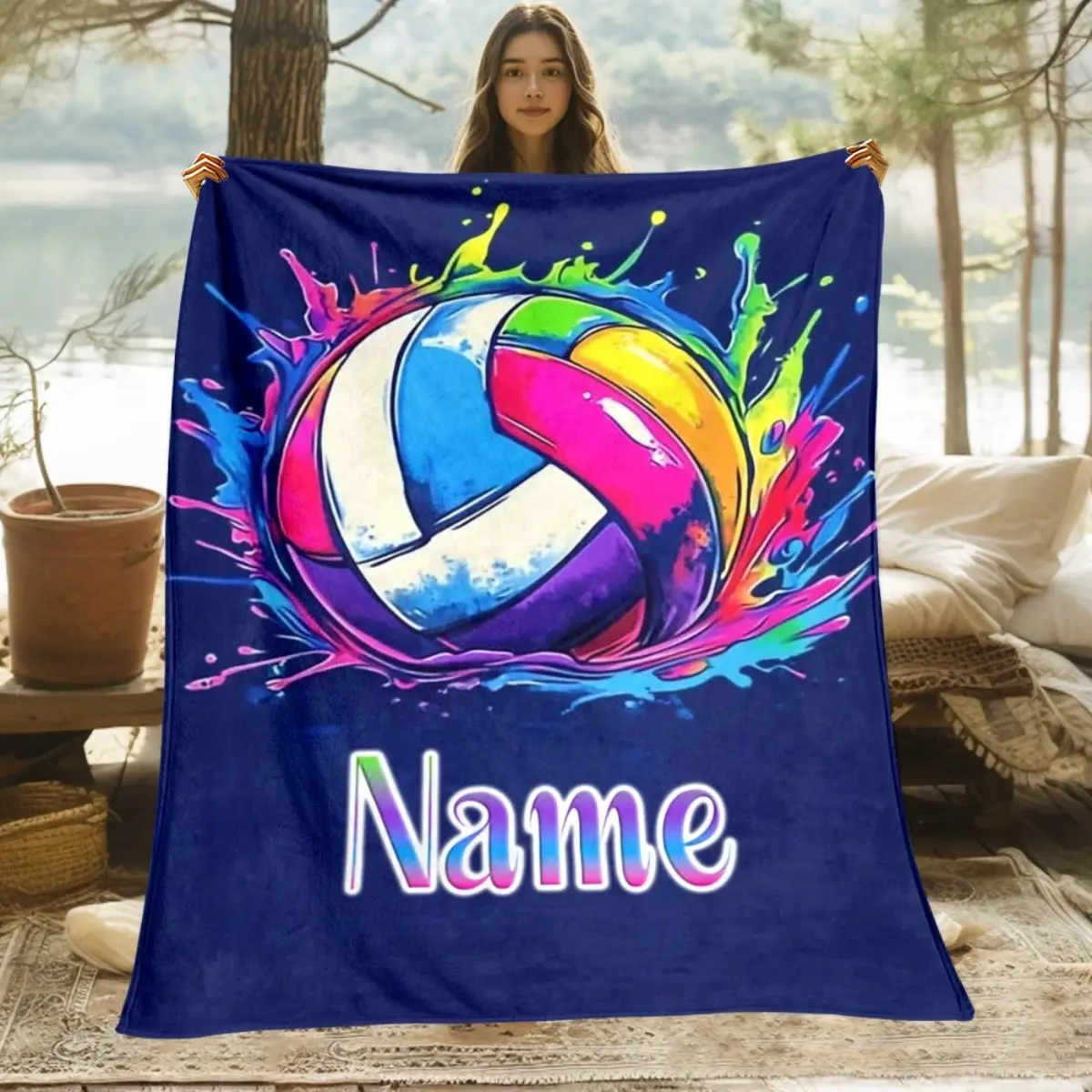 Customized Vintage Volleyball Throw Blanket - Lightweight, Breathable, Soft Warm Fabric - Machine Washable, Portable for Living Room Sofa, Travel, Camping - Digital Printing Design