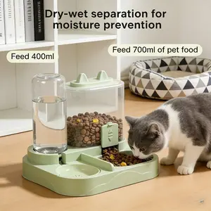 2-In-1 large-capacity cat feeder and water dispenser - wet and dry separation, durable plastic, perfect for indoor pet drinking and healthy eating needs, cat food and water dispenser, portable design, Automatic Feeder