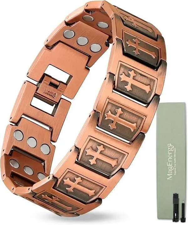 MagEnergy Men's Pure Copper Bracelet - 3X Strength Magnetic, 99.99% Pure Copper Products, Male Size, Casual Wear Accessory with Sizing Tool, Anniversary Gift