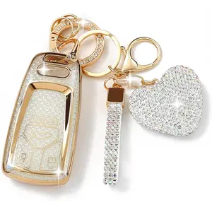 Compatible with A4 A5 Q5 Q7 Key Fob with Heart Keychain, Compatible with A6 A7 A8 / S4 S5 S8 SQ5 SQ7 / RS4 RS5 R8 TTRS TTS TT / B9 C8 D5 F5 Q2 / FY 4M FV (4 Buttons-Silver)