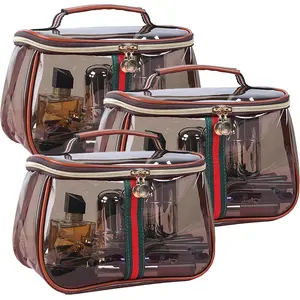 New Retro Vintage Vanity Bag Large Capacity Makeup Organizer for Women Ladies Travel Storage Case Waterproof Transparent Toiletry Bag Portable Skincare Storage Case Brown Cosmetic Pouch