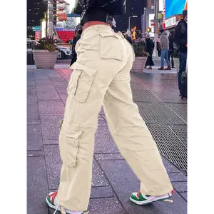 Loose-Fit Cargo Pants - Solid Construction, Flap Pocket Design, Comfortable Vintage-Inspired Streetwear Fashion for Womens Trendy Casual Wear