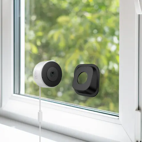 Luna Window Cam - 2K Wi-Fi Indoor Security Camera, No-Drill Glass Mount, Sharp Outdoor Monitor View, Color Night Vision Surveillance, AI Motion Detection, Included Angle Mount, Magnetic Setup, Local SD Recording, Remote Access, Bluetooth for Home Use