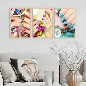 Nail Art Canvas Painting without Frame, 3 Counts/set Nail Art Pattern Wall Art, Wall Decor for Home Living Room Bedroom, Ornaments