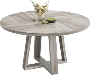 GAOMON Round Dining Table for 4-6, 47" Circle Dining Room Table with Sturdy Cross Base, Farmhouse Wood Dinner Table for Apartment Kitchen Living Room, Grey (Table Only)